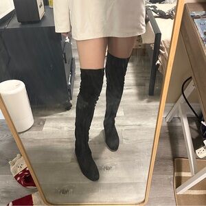 Black suede knee-high boots